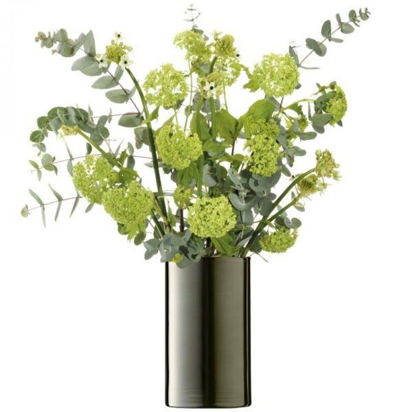 Flower Metallic Cylinder Vase/Lantern H25cm Platinum