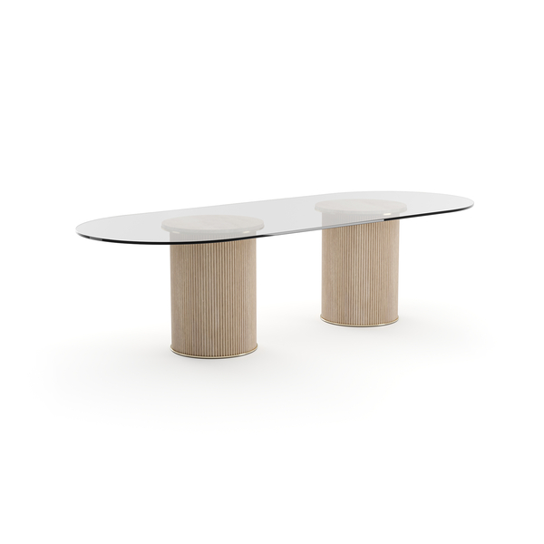 RHYTHM OVAL GLASS TOP DINING TABLE