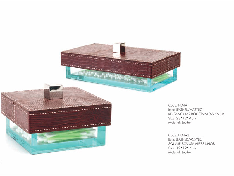 LEATHER/ACRYLIC SQUARE BOX STAINLESS KNOB