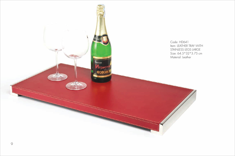 LEATHER TRAY WITH STAINLESS LEGS SMALL